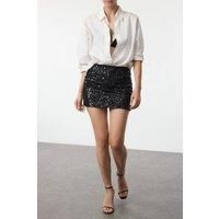 WOVCOR Women's Sequin Mini Skirt With Stretch Waist in Black | Size: 10