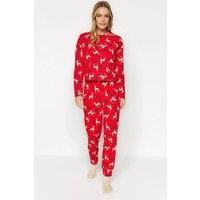 WOVCOR Women's Reindeer Print Long Sleeve Top & Jogger Pyjama Set in Red | Size: XL
