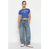 WOVCOR Women's Low Waist Loose Baggy Jeans in Blue | Size: 8