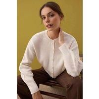 WOVCOR Women's Crew Neck Knit Cardigan in Stone | Size: Small