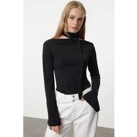 WOVCOR Women's Knit Blouse With Shawl Detail in Black | Size: Medium