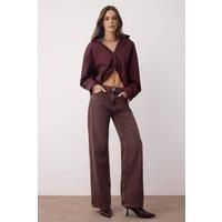 WOVCOR Women's High Waist Vintage Wash Denim Wide Leg Jeans in Burgundy | Size: 8