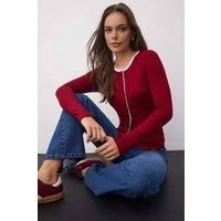 WOVCOR Women's Color Block Knit Blouse with Button Details in Burgundy | Size: XS