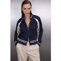 WOVCOR Women's Soft Textured Knit Cardigan with Zipper Detail in Navy | Size: Medium