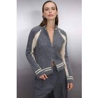 WOVCOR Women's Soft Textured Knit Cardigan with Zipper Detail in Grey | Size: Small