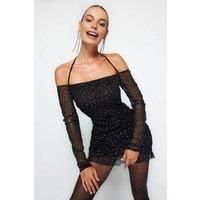 WOVCOR Women's Polka Dot Mesh Ruched Mini Evening Dress with Lining | Size: 14