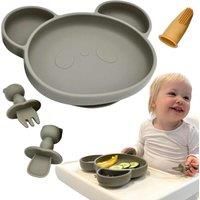 Chomp ® Suction Plate with Baby Cutlery Set I Includes Baby Toothbrush I Toddler Baby Weaning Set I Suction Plate Baby with Spoon and Fork I Toddler Cutlery Suction Bowl I Dishwasher Safe (Sage Green)