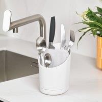 ReBorn - Recycled Cutlery Drainer - Kitchen Sink Storage & Drying Rack - Knife Safety Slot - Tiers to Separate Cutlery - Integrated Draining Saucer - Made in Britain (Grey)