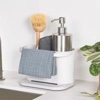 ReBorn - Recycled Sink Tidy - Kitchen Sink Organiser - Two Main Compartments - Integrated Dishcloth Rail - Ribbed, Sloping Base for Draining - Made in Britain (Grey)