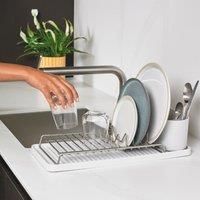 ReBorn - Recycled Dish Draining Rack - Kitchen Sinkside Drainer - Holds up to 6 Plates - Removable Cutlery Basket - Stainless Steel Rack - Made in Britain (Grey, Compact)