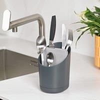 ReBorn - Recycled Cutlery Drainer - Kitchen Sink Storage & Drying Rack - Knife Safety Slot - Tiers to Separate Cutlery - Integrated Draining Saucer - Made in Britain (Stone)