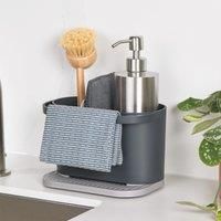 ReBorn - Recycled Sink Tidy - Kitchen Sink Organiser - Two Main Compartments - Integrated Dishcloth Rail - Ribbed, Sloping Base for Draining - Made in Britain (Stone)