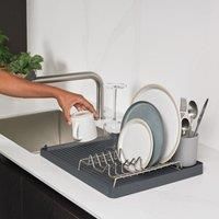 ReBorn - Recycled Dish Draining Rack - Kitchen Sinkside Drainer - Holds up to 10 Plates - Removable Cutlery Basket - Stainless Steel Rack - Made in Britain (Stone, Large)