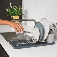 ReBorn Compact Draining Rack - Kitchen Sinkside Dish Drainer - Holds up to 6 Plates - Removable Cutlery Basket - Stainless Steel - Made in Britain from Recycled Materials (Stone, Compact)