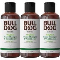 Bulldog Skincare Original Beard Shampoo & Conditioner 200ml, Men/'s Grooming, Beard Moisturiser for Softer, Supple Beards, 3 Pack