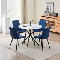 Seattle Dining Table With 4 Blue Amelia Velvet Chairs, Grey