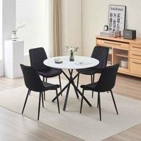 Seattle Dining Table With 4 Black Amelia Velvet Chairs, Blue