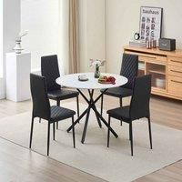 Alexander Morgan Seattle Stone Effect Dining Table with 4 Emily Faux Leather Dining Chairs (Black)