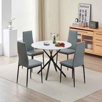 Seattle Dining Table With 4 Grey Emily Leather Chairs, Grey