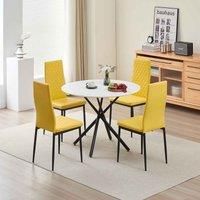 Seattle Dining Table With 4 Champaigne Emily Leather Chairs, Yellow