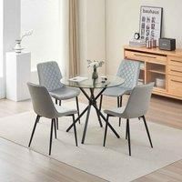Alexander Morgan New York Glass Dining Table with 4 Amelia Velvet Chairs Table Set (Blue)