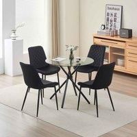Alexander Morgan New York Glass Dining Table with 4 Amelia Velvet Chairs Table Set (Black)