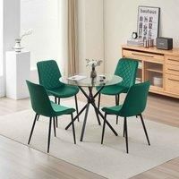 Alexander Morgan New York Glass Dining Table with 4 Amelia Velvet Chairs Table Set (Green)