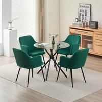 Alexander Morgan Miami Glass Dining Table with 4 Charlotte Velvet Arm Dining Chairs Table Set (Green)