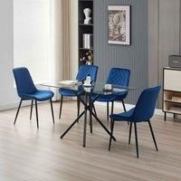 Alexander Morgan Miami Glass Dining Table with 4 Amelia Velvet Chairs Table Set (Blue)