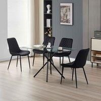 Alexander Morgan Miami Glass Dining Table with 4 Amelia Velvet Chairs Table Set (Black)