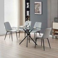 Alexander Morgan Miami Glass Dining Table with 4 Amelia Velvet Chairs Table Set (Grey)