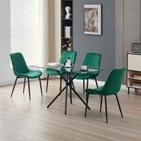 Alexander Morgan Miami Glass Dining Table with 4 Amelia Velvet Chairs Table Set (Green)