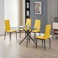 Alexander Morgan Miami Glass Dining Table with 4 Emily Faux Leather Dining Chairs (Mustard Yellow)