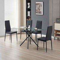 Alexander Morgan Miami Glass Dining Table with 4 Emily Faux Leather Dining Chairs (Black)