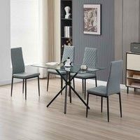 Alexander Morgan Miami Glass Dining Table with 4 Emily Faux Leather Dining Chairs (Grey)