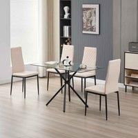 Alexander Morgan Miami Glass Dining Table with 4 Emily Faux Leather Dining Chairs (Champaigne)