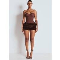 LEMONLUNAR Women's The Brown Fur Mini Skirt | Size: Large