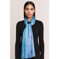 Hand-Dyed Silk Scarf - Light Navy & Silver Brushstrokes - 100% Lightweight Mulberry Silk