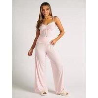 Boux Avenue Ribbed Frill Cami & Pant Pyjama Set - Pink