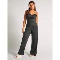 Boux Avenue Rib Frill Cami & Pant Set - Charcoal