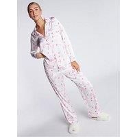 Boux Avenue Satin Printed Long Sleeve & Pant Revere Set - Dusky Pink