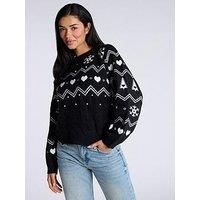 Boux Avenue Fairisle Knit Lounge Christmas Jumper - Mix - Black