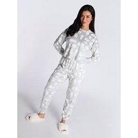 Boux Avenue Velour Polar Crew & Jogger Pj Set - Grey Mix