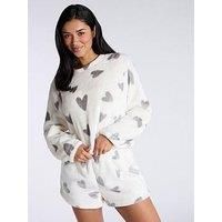 Boux Avenue Heart Plush Crew & Short Pj Set - Ivory Mix
