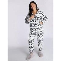 Boux Avenue Fairisle 1/4 Zip & Pant Pj Set - Ivory Mix