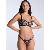 Boux Avenue Amore Embroidered Tanga Thong - Black & White