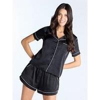 Boux Avenue Luxe Satin Ss Revere & Short Set - Black