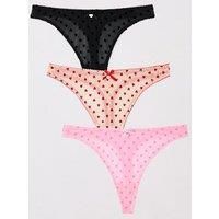 Boux Avenue Catie Heart Flock 3 Pack Thongs - Multicoloured