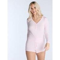 Boux Avenue Modal Ls Henley Top & Short Set - Powder Pink