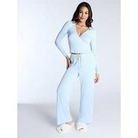 Boux Avenue Rib Wrap Top & Pant Set - Blue